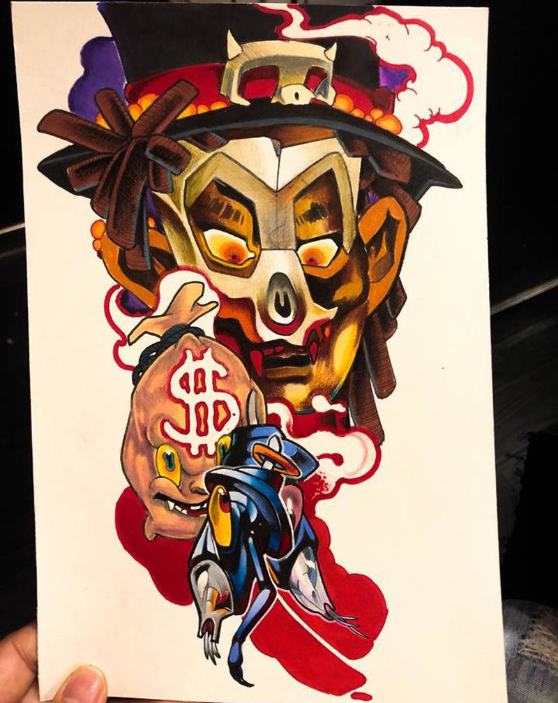 骷髅纹身图片_New School纹身图案