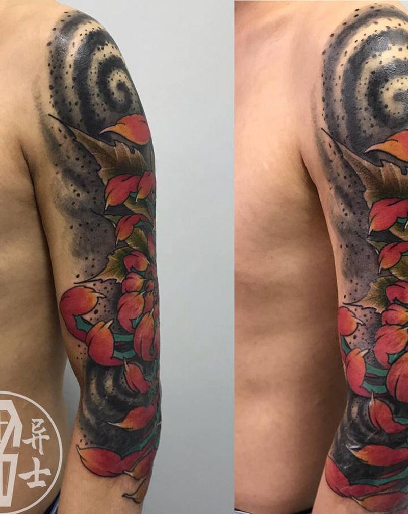 暴力伤痕遮盖菊花纹身图片_菊花纹身图案