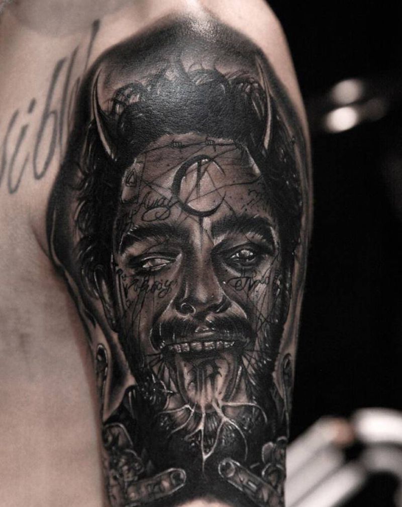 暗黑马龙纹身图片_暗黑写实纹身图案