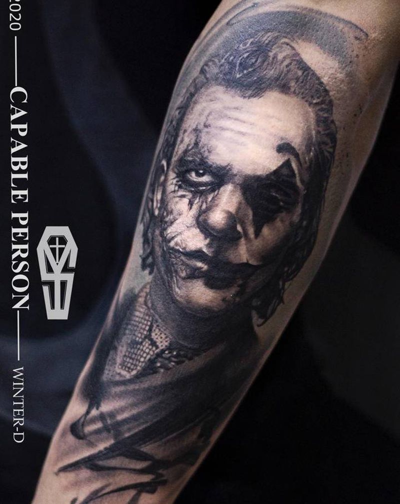 小丑joke纹身图片_手臂手部欧美写实小丑纹身图案