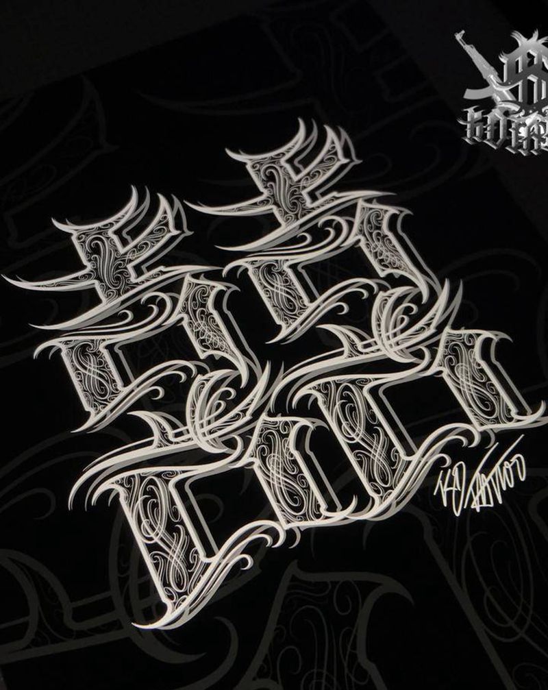 囍纹身图片_花体字纹身图案