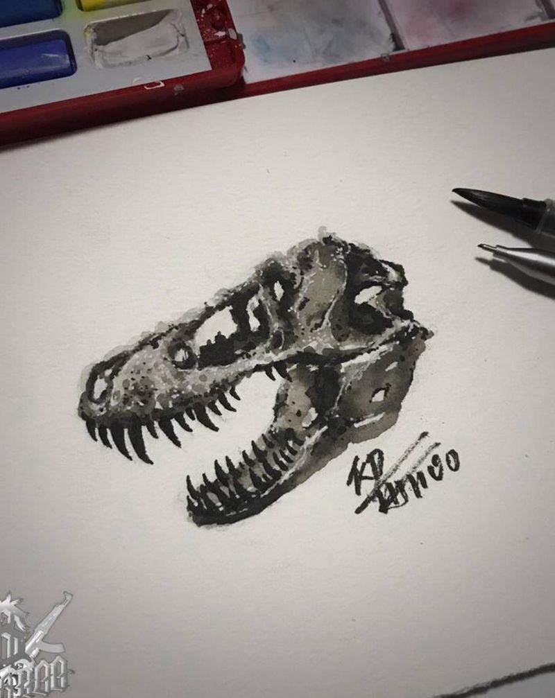 水彩纹身图片_水彩恐龙纹身图案