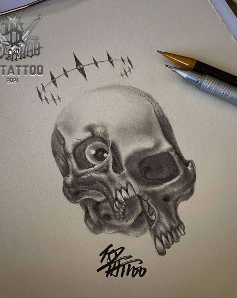 骷髅纹身图片_欧美写实纹身图案