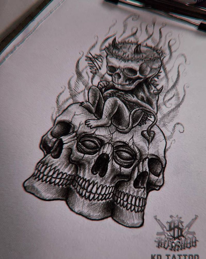 恶魔纹身图片_黑灰纹身图案