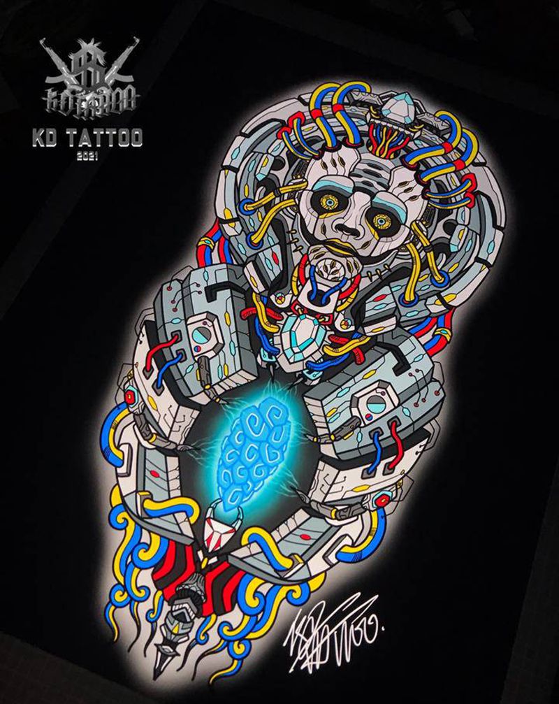 能量之心纹身图片_New School机械纹身图案