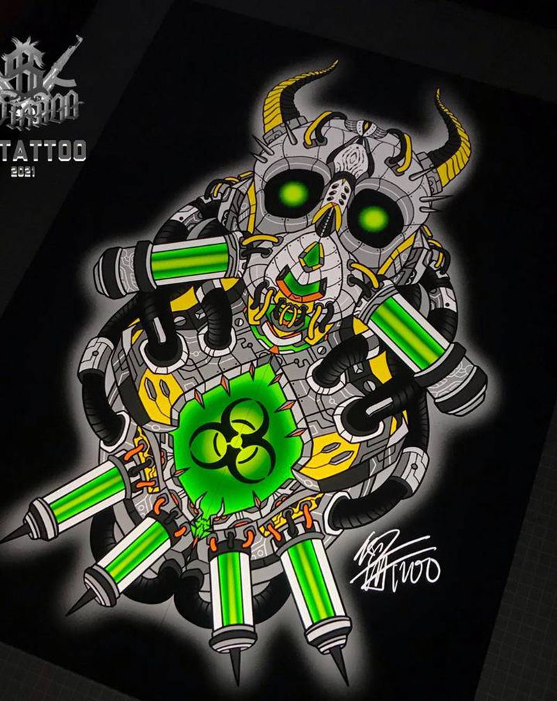 生化纹身图片_New School骷髅纹身图案