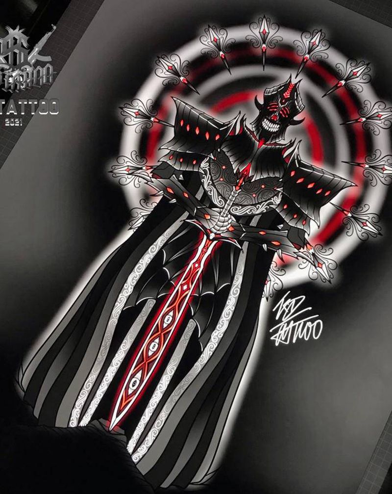 魔剑纹身图片_New School暗黑纹身图案