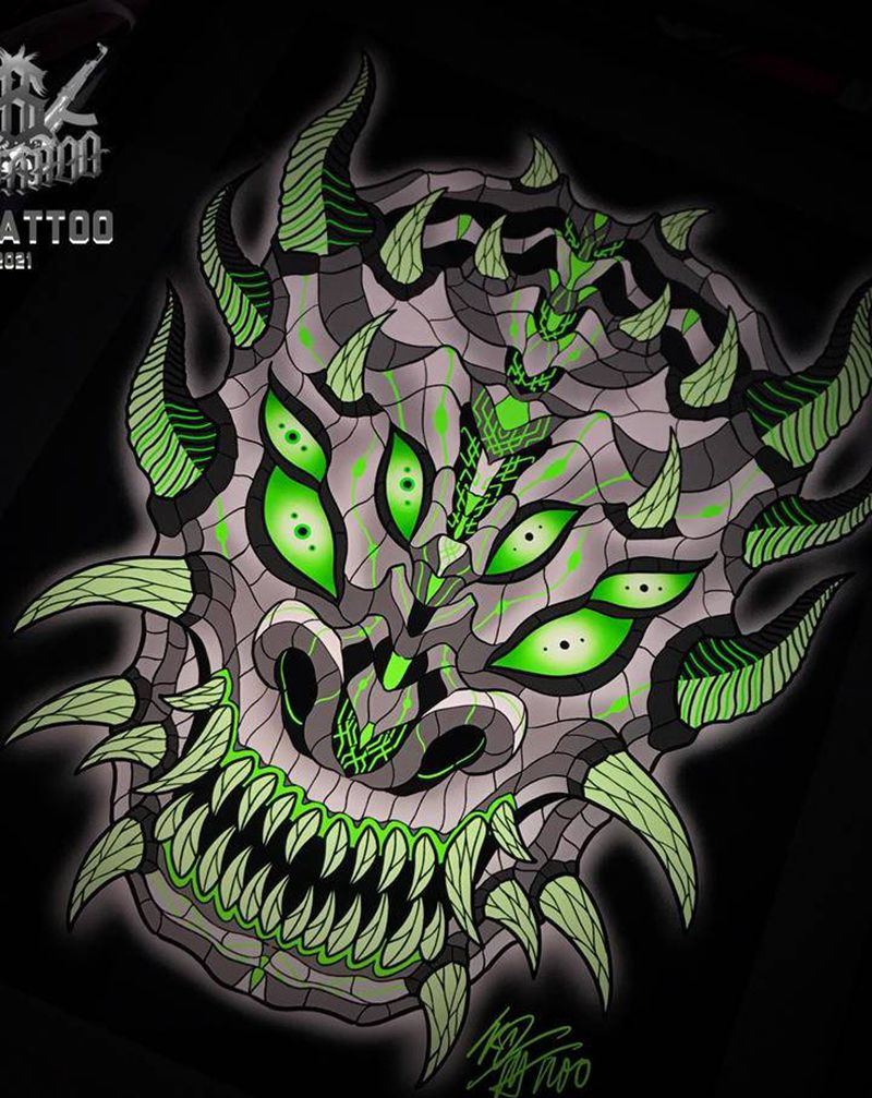 变异纹身图片_New School恶魔纹身图案