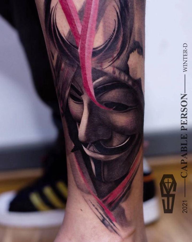 遮盖——《V字仇杀队》纹身图片_腿部欧美写实电影题材纹身图案