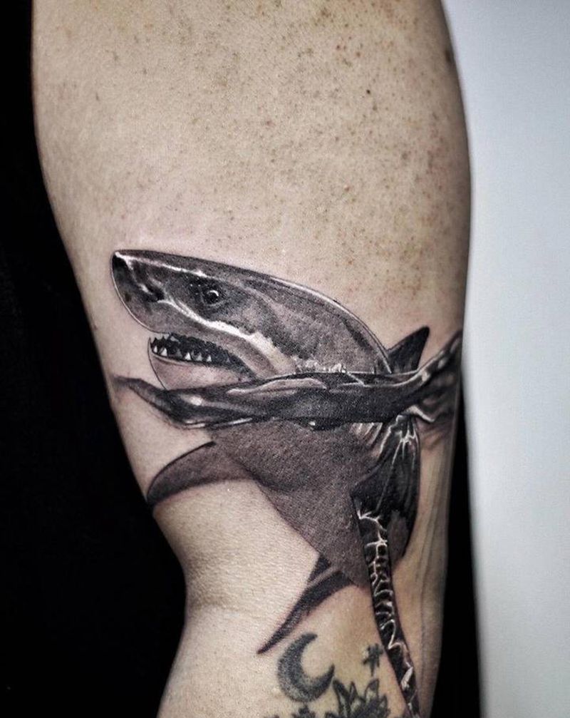 今天是只小鲨鱼纹身图片_手臂欧美写实纹身图案