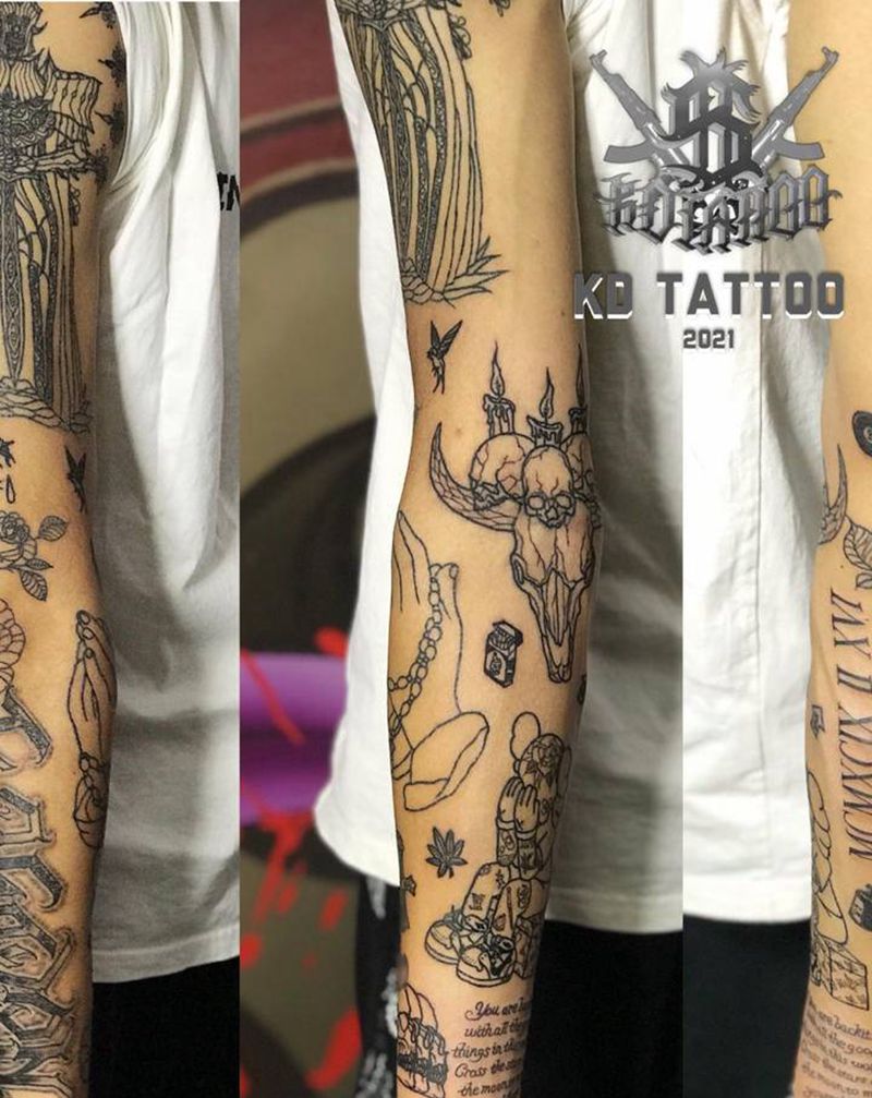 恢复上色纹身图片_New School花体字纹身图案