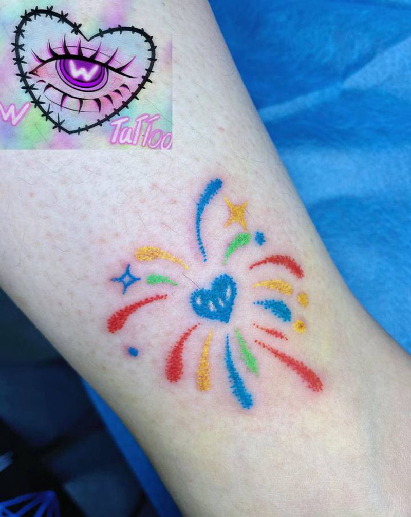 可爱烟花纹身图片_腿部New School纹身图案