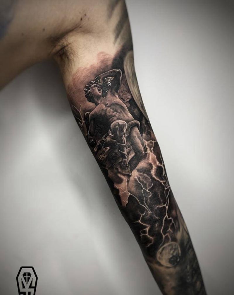 天使之战纹身图片_手臂欧美写实纹身图案