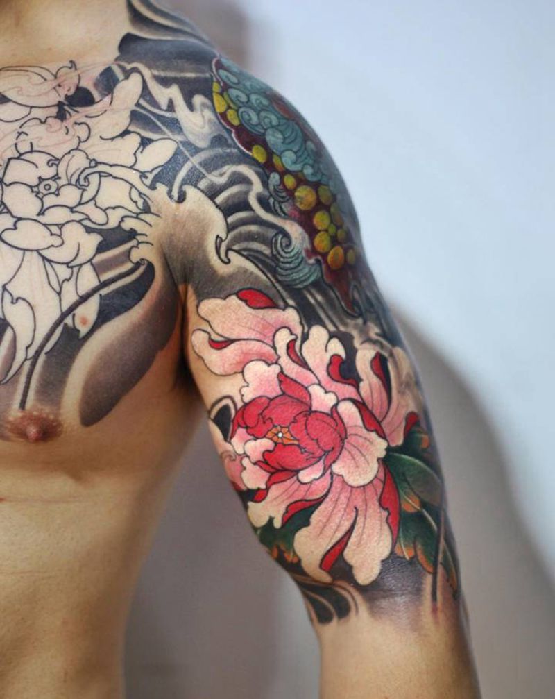 未完待续纹身图片_肩部传统纹身图案