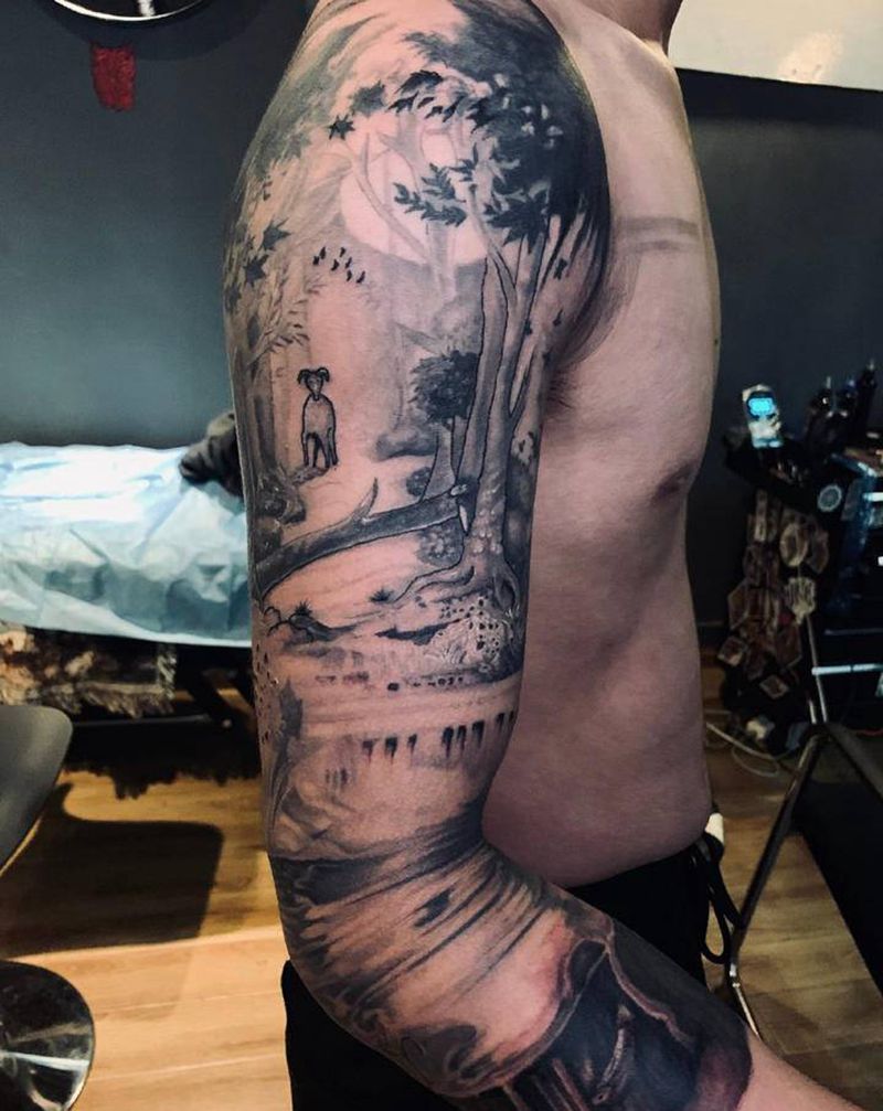 森林7分袖纹身图片_手臂New School纹身图案