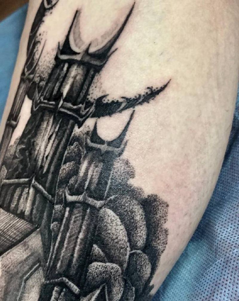 暗黑小腿城堡纹身图片_脚部Old SchoolNew School纹身图案