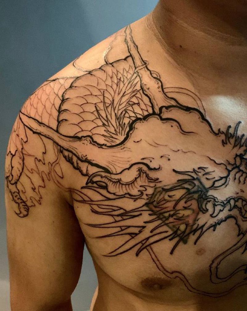 披肩龙未完纹身图片_新传统纹身图案