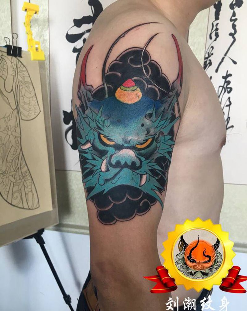 龙头纹身图片_手臂老传统新传统纹身图案