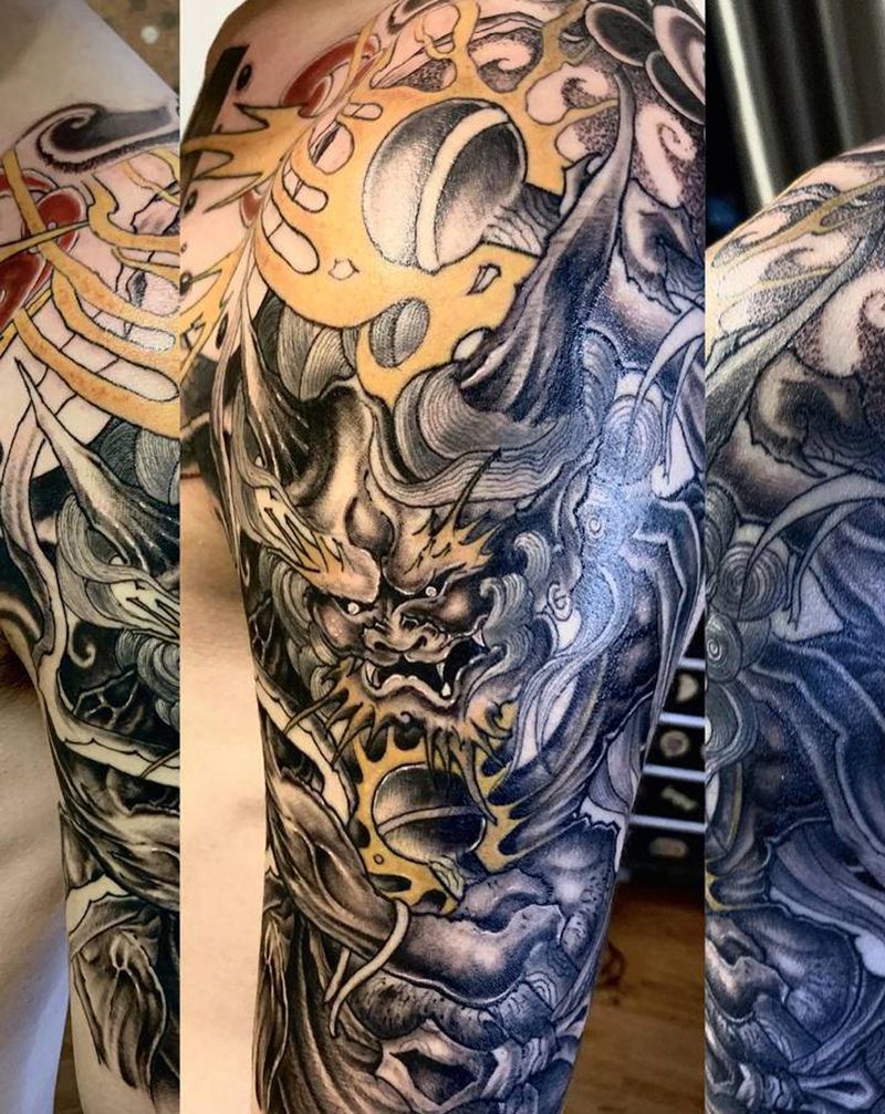 雷神半甲纹身图片_手臂新传统老传统纹身图案
