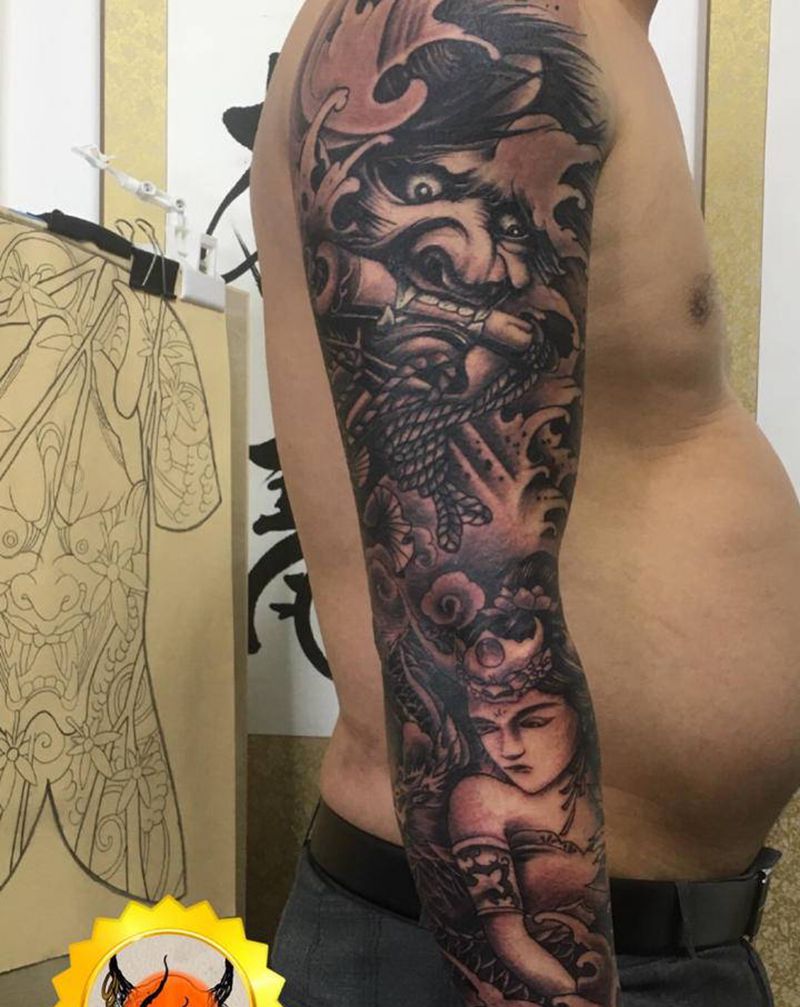 般若花旦纹身图片_手臂新传统纹身图案