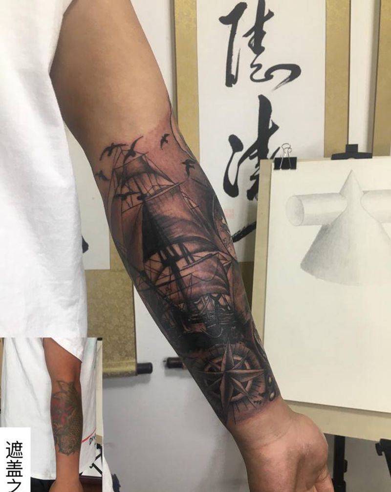 盖中盖纹身图片_手臂新传统纹身图案