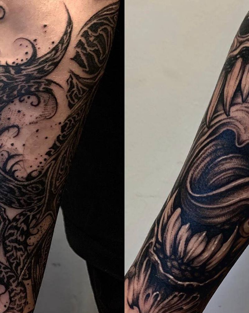 暗黑梦魇纹身图片_手臂点刺纹身图案