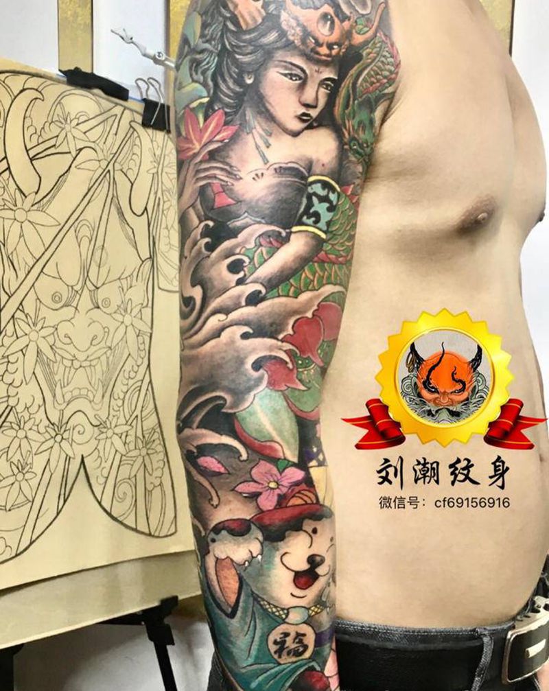 招财猫纹身图片_手臂手部新传统纹身图案