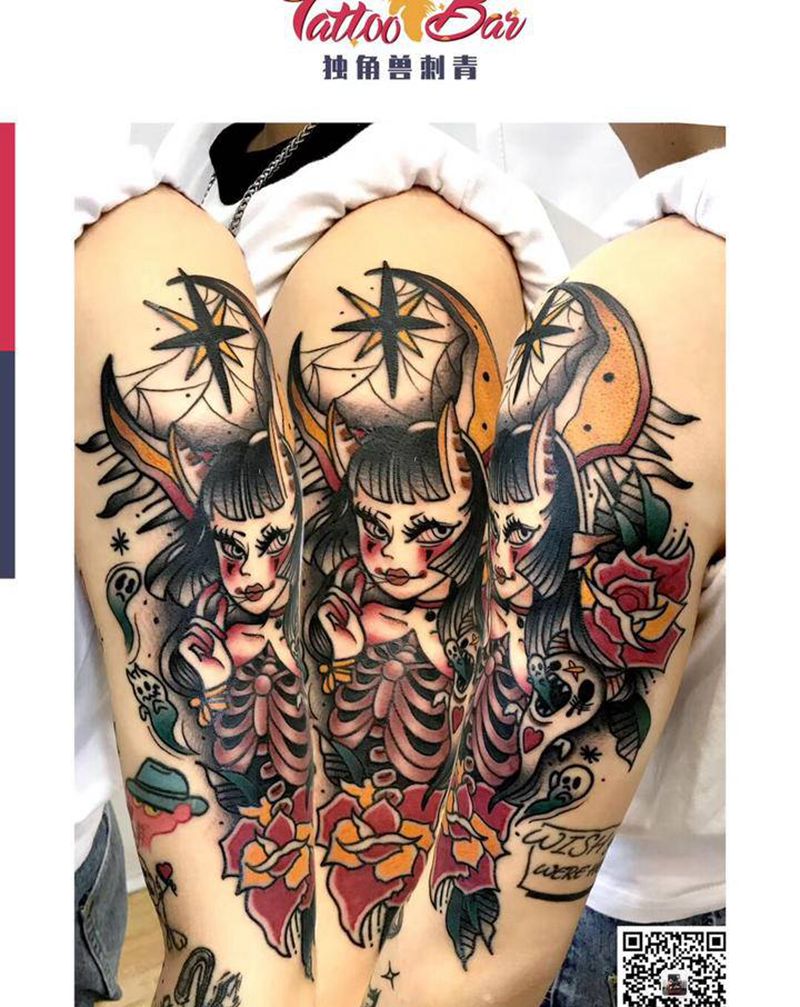 女孩纹身图片_手部Old School女孩纹身图案