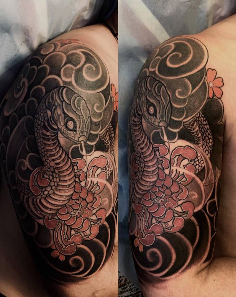 日式蛇纹身图片_老传统纹身图案