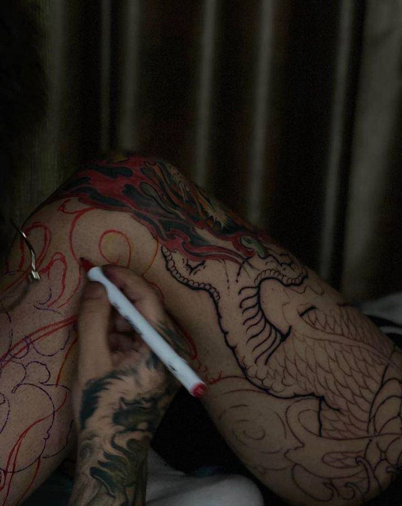 花腿龙 过程纹身图片_新传统纹身图案