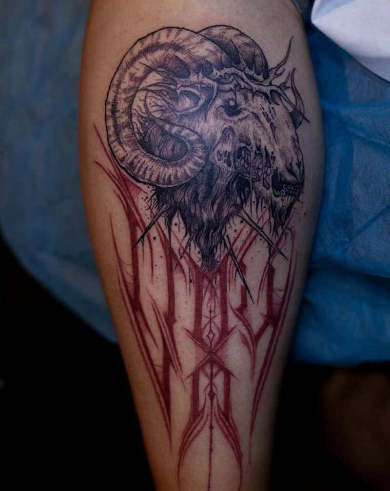 ♑️纹身图片_腿部脚部花体字纹身图案