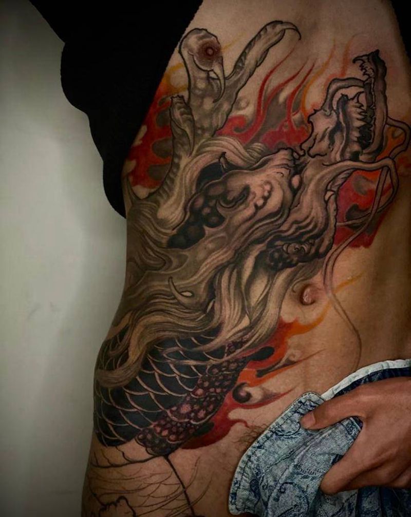 蟠龙纹身图片_新传统纹身图案