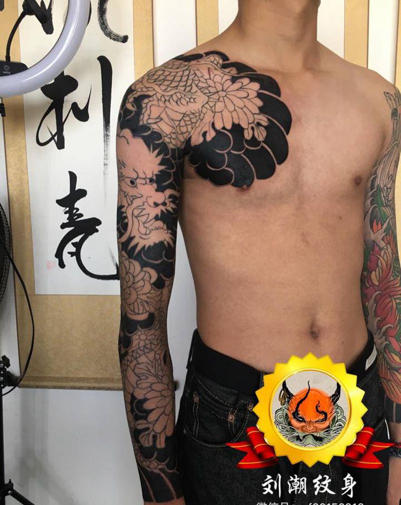 老传统龙未完成作品纹身图片_手臂手部老传统纹身图案