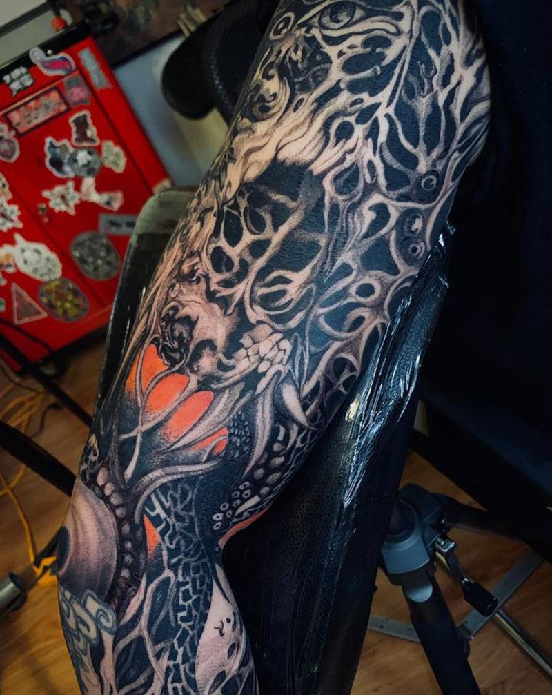 暗黑花臂纹身图片_水墨纹身图案