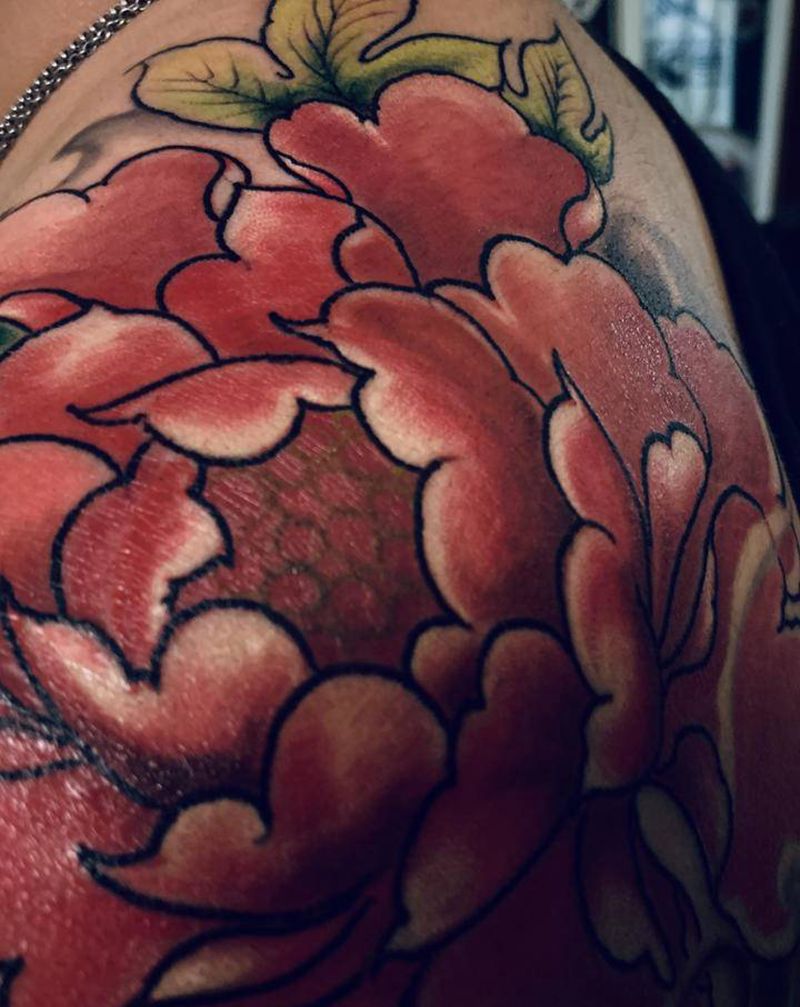 牡丹纹身图片_新传统纹身图案