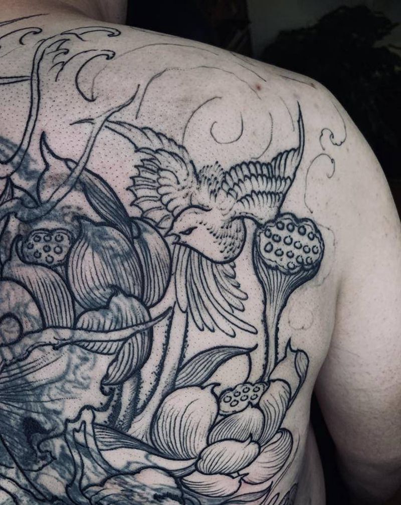 双鱼踊跃（遮盖20%）纹身图片_新传统纹身图案