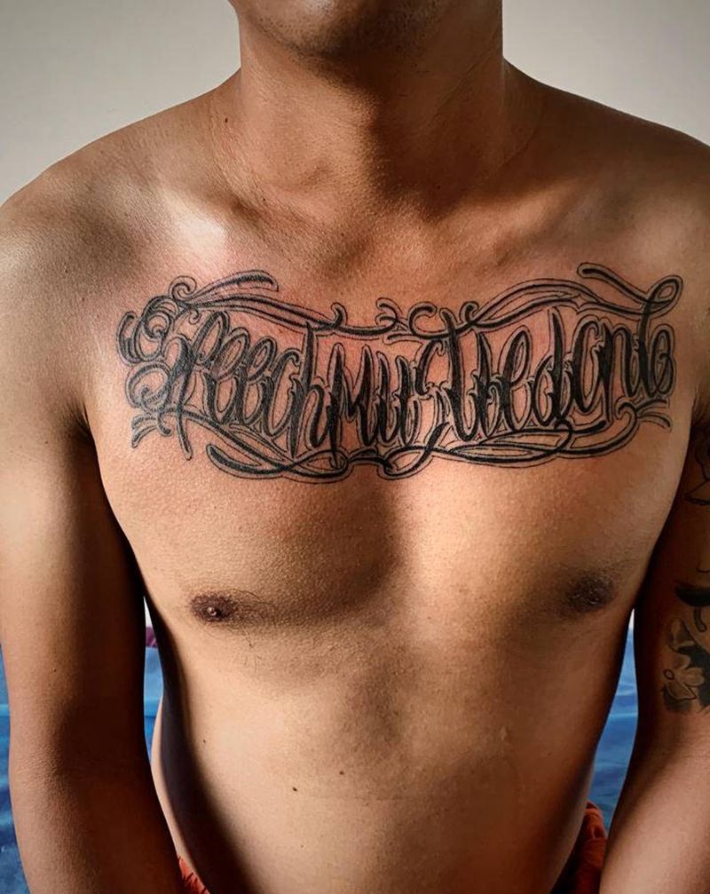 原创你想要的意义纹身图片_胸部花体字纹身图案