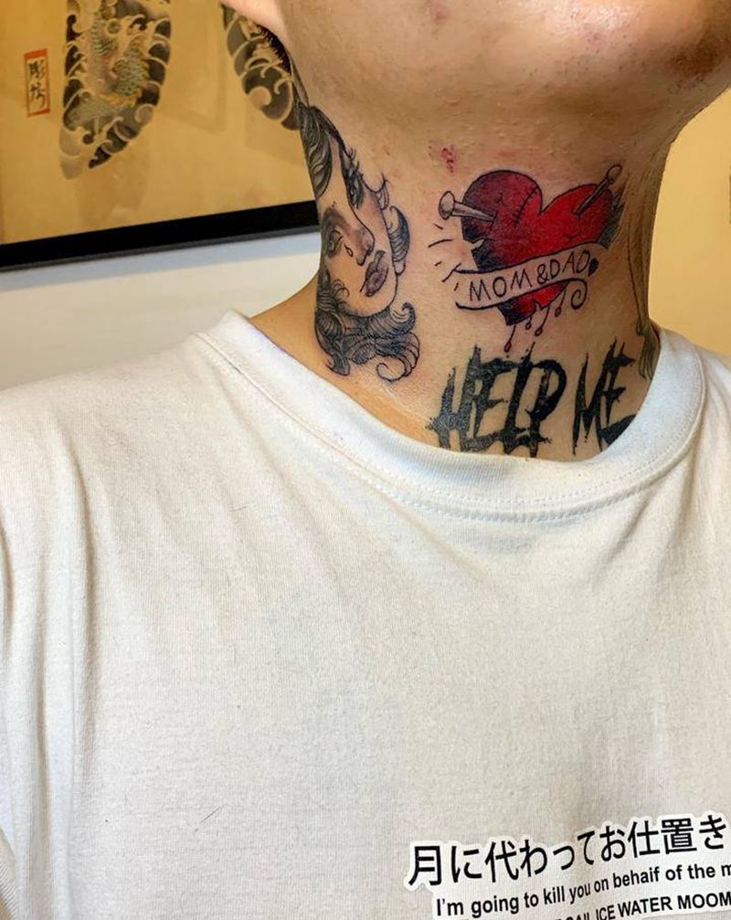 脖子爱心纹身图片_颈部New SchoolOld School纹身图案