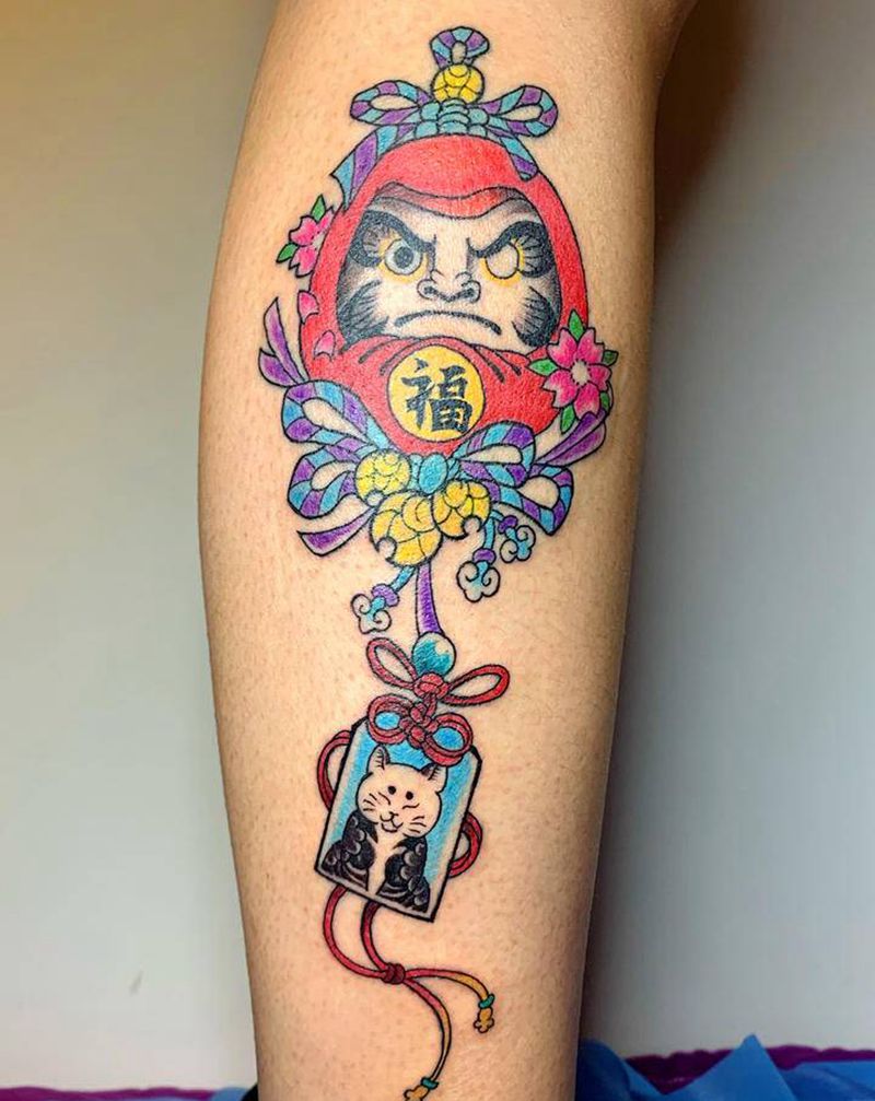 达摩蛋纹身图片_腿部老传统新传统纹身图案