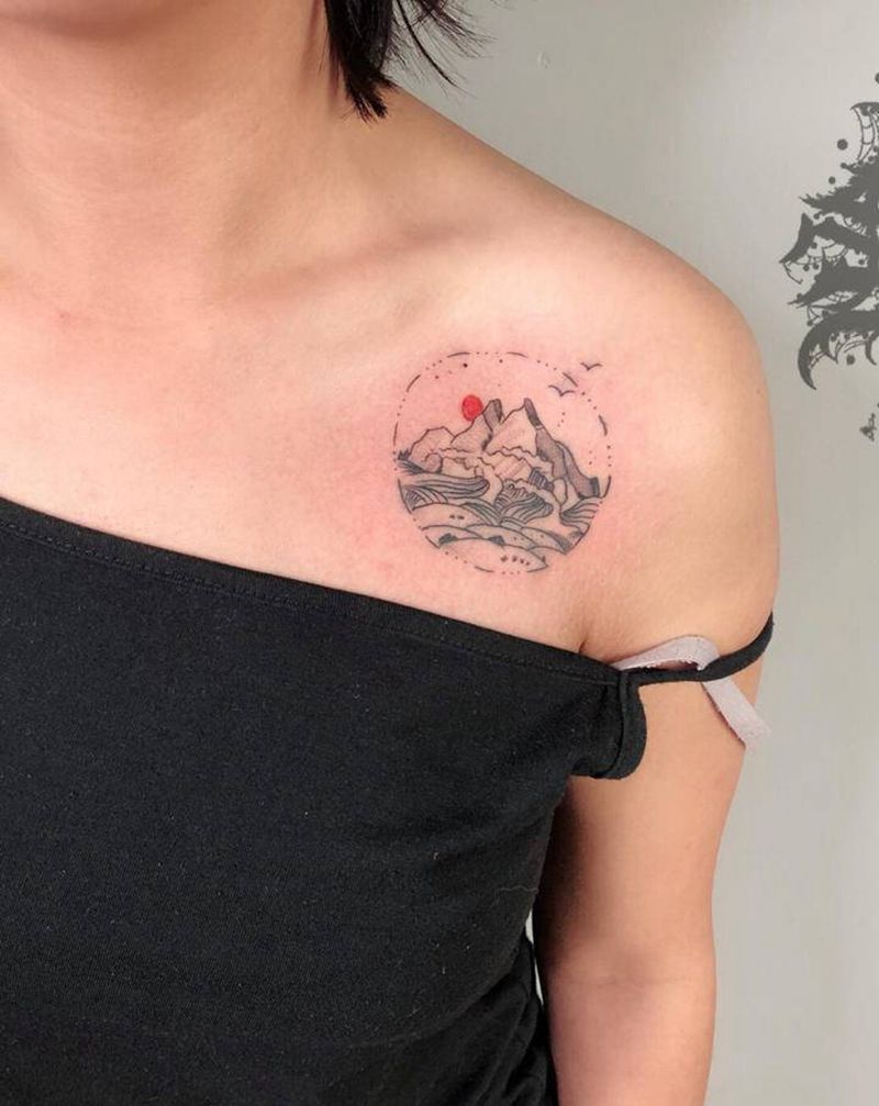山海纹身图片_肩部纹身图案