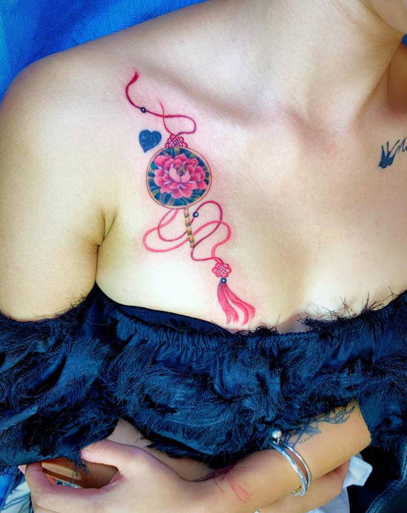 中国结。纹身图片_胸部新传统老传统纹身图案