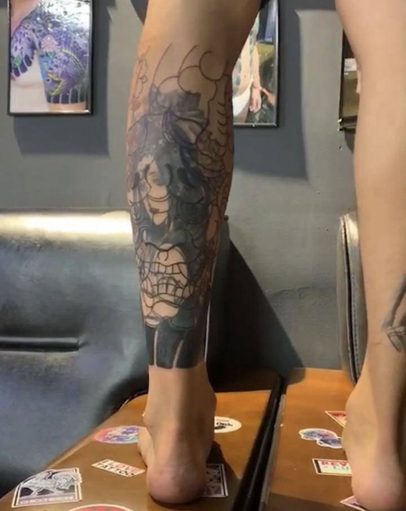 日式老传统遮盖纹身图片_脚部腿部老传统纹身图案