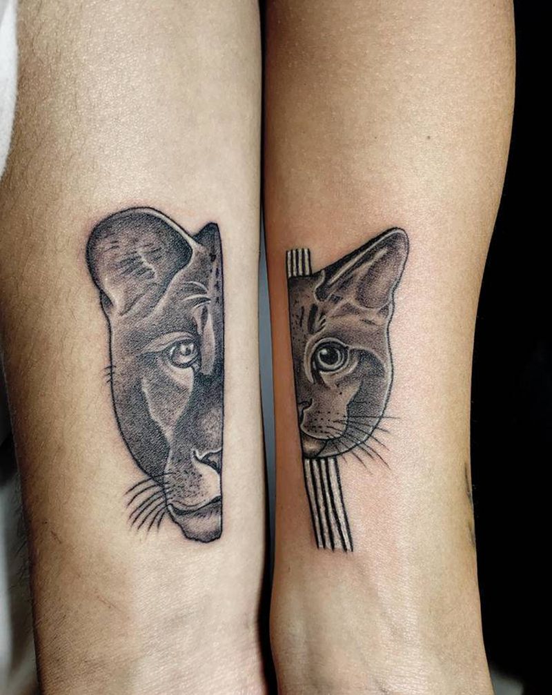 狮子和猫纹身图片_手部New School欧美写实纹身图案
