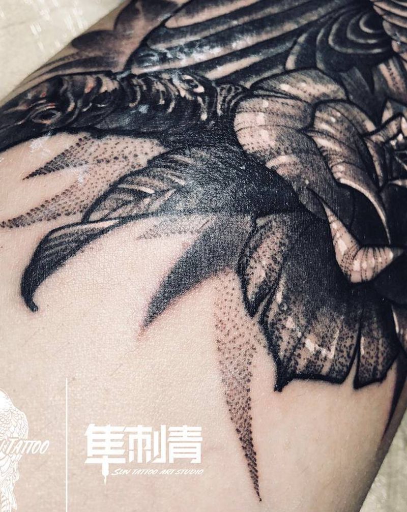 恶之花纹身图片_腿部New School点刺纹身图案