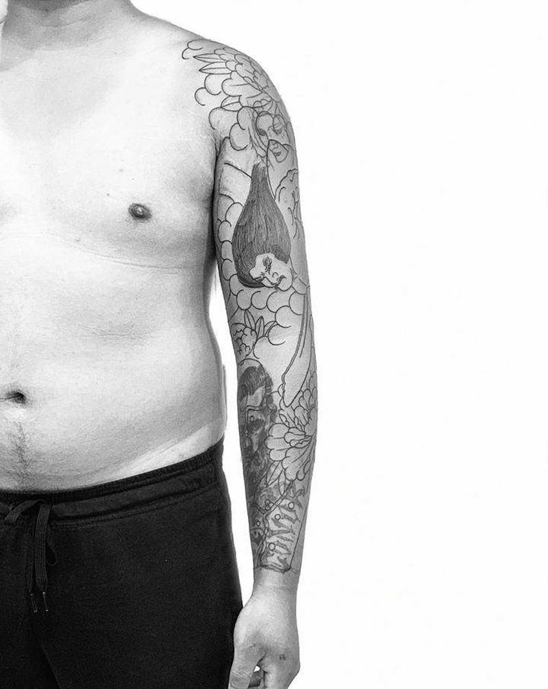 日式老传统遮盖纹身图片_手臂肩部老传统纹身图案