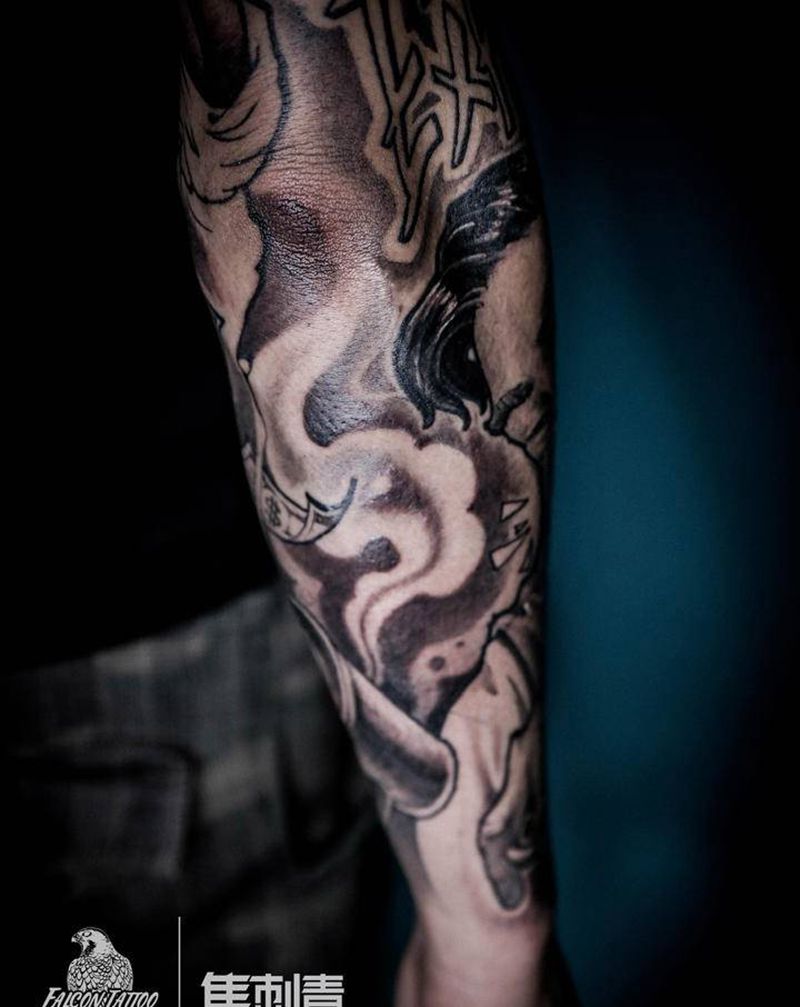 上个色纹身图片_手臂New School纹身图案