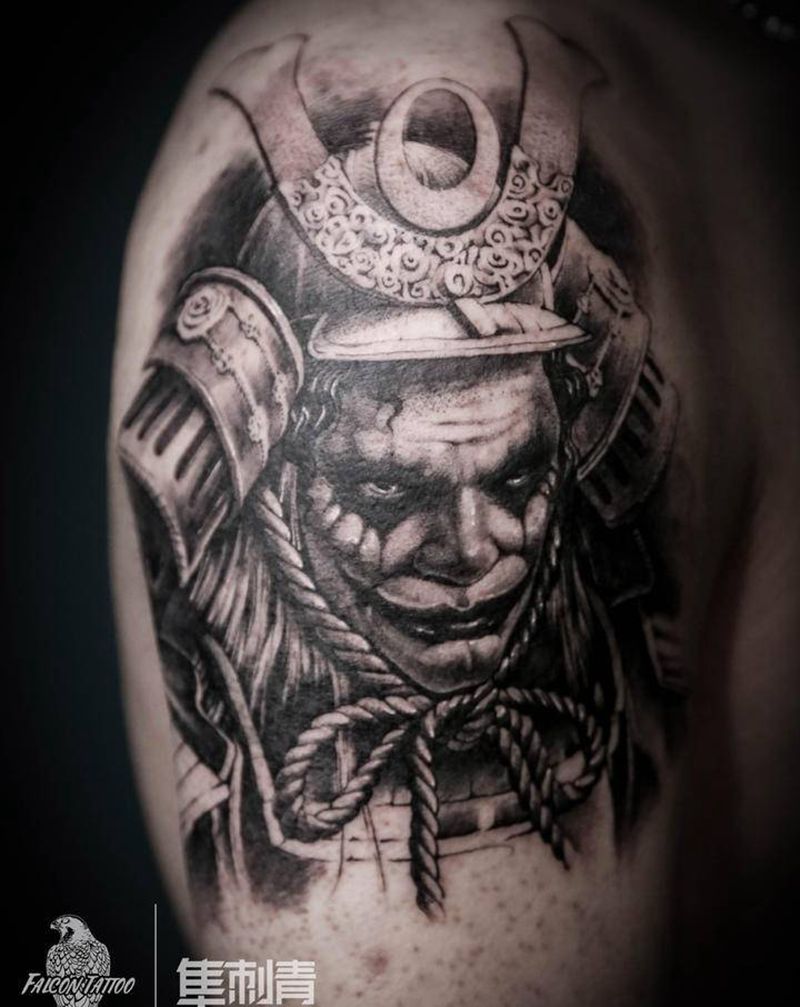 黑武士_小丑纹身图片_手臂欧美写实小丑黑武士纹身图案