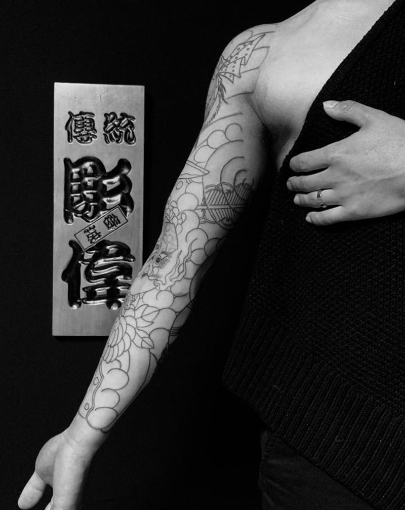 火男，阿多福，生首纹身图片_手臂肩部老传统纹身图案