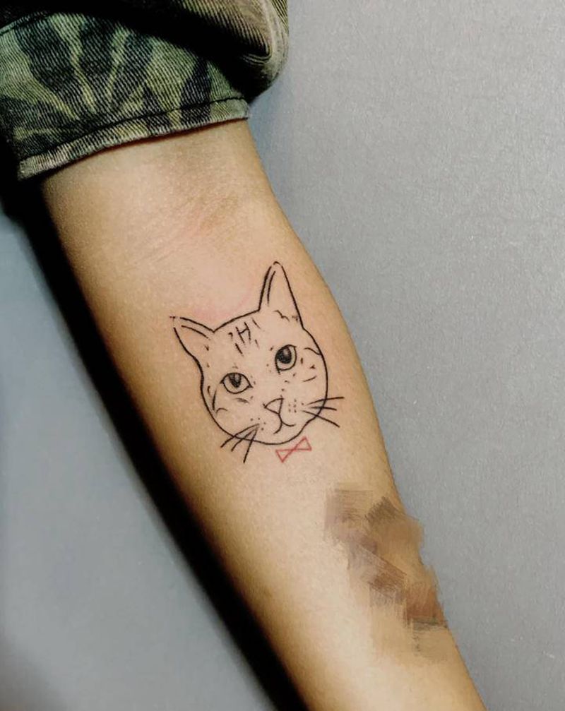 简易猫头纹身图片_手部图腾New School纹身图案