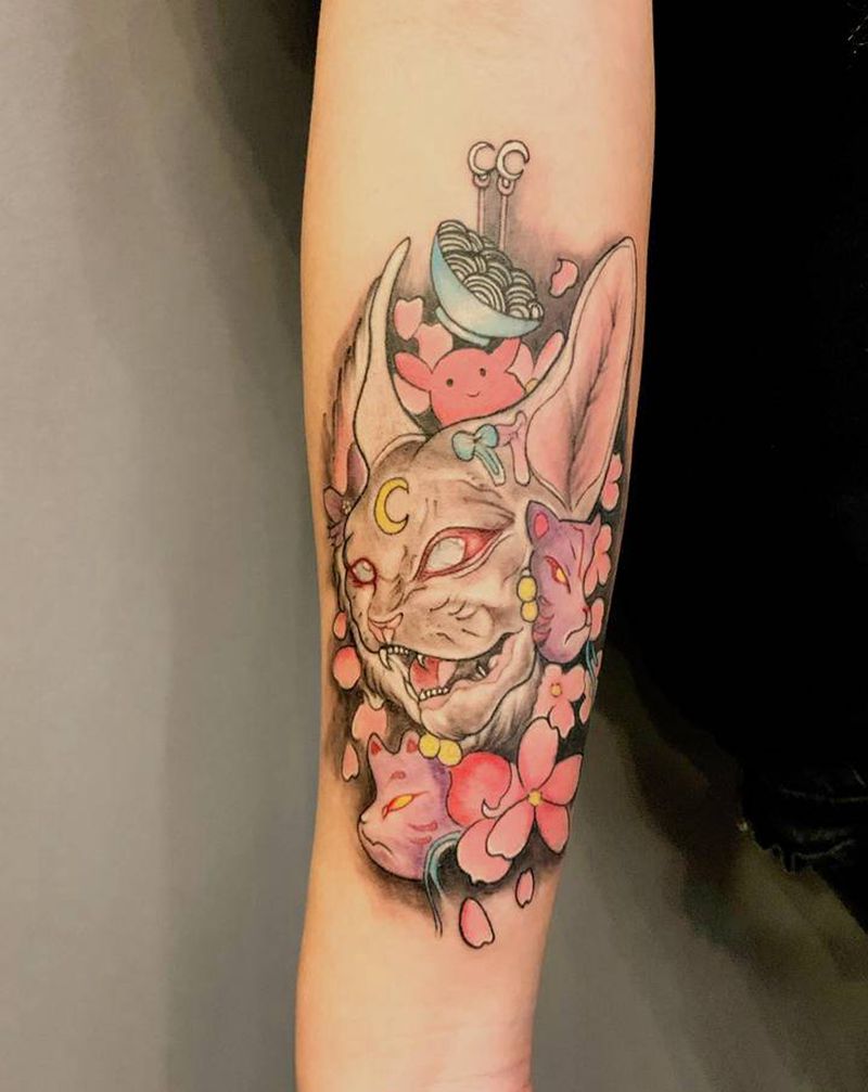 动漫 猫纹身图片_手部New SchoolOld School纹身图案